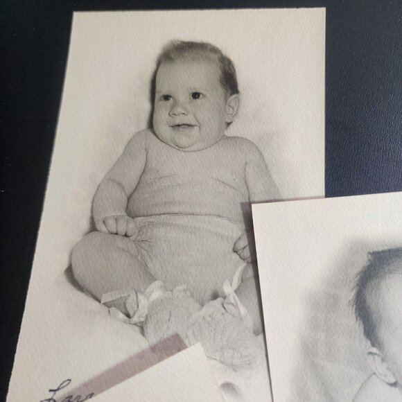 Antique Photos Set of 3 - Original B&W Portraits Larry Thatcher Baby Pictures - Picture 4 of 6